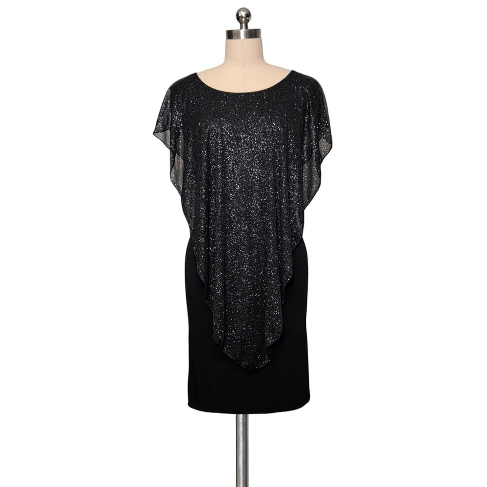 Party Event Evening ENFOCUS Black Stretchy Silver Glittery Overlay Dress 16W 16